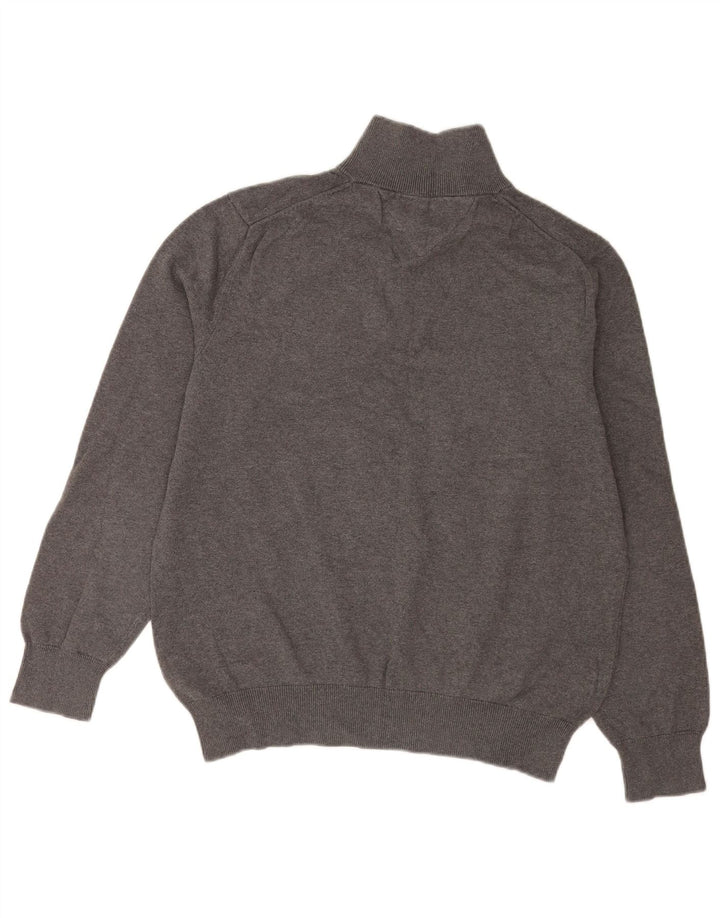 Tommy Hilfiger Herren-Pullover mit Reißverschluss am Hals, große graue Baumwolle