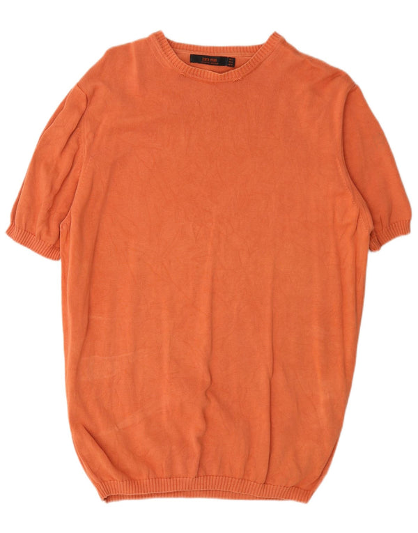 Zara Herren Kurzarm-Pullover mit U-Boot-Ausschnitt XL Orange Baumwolle