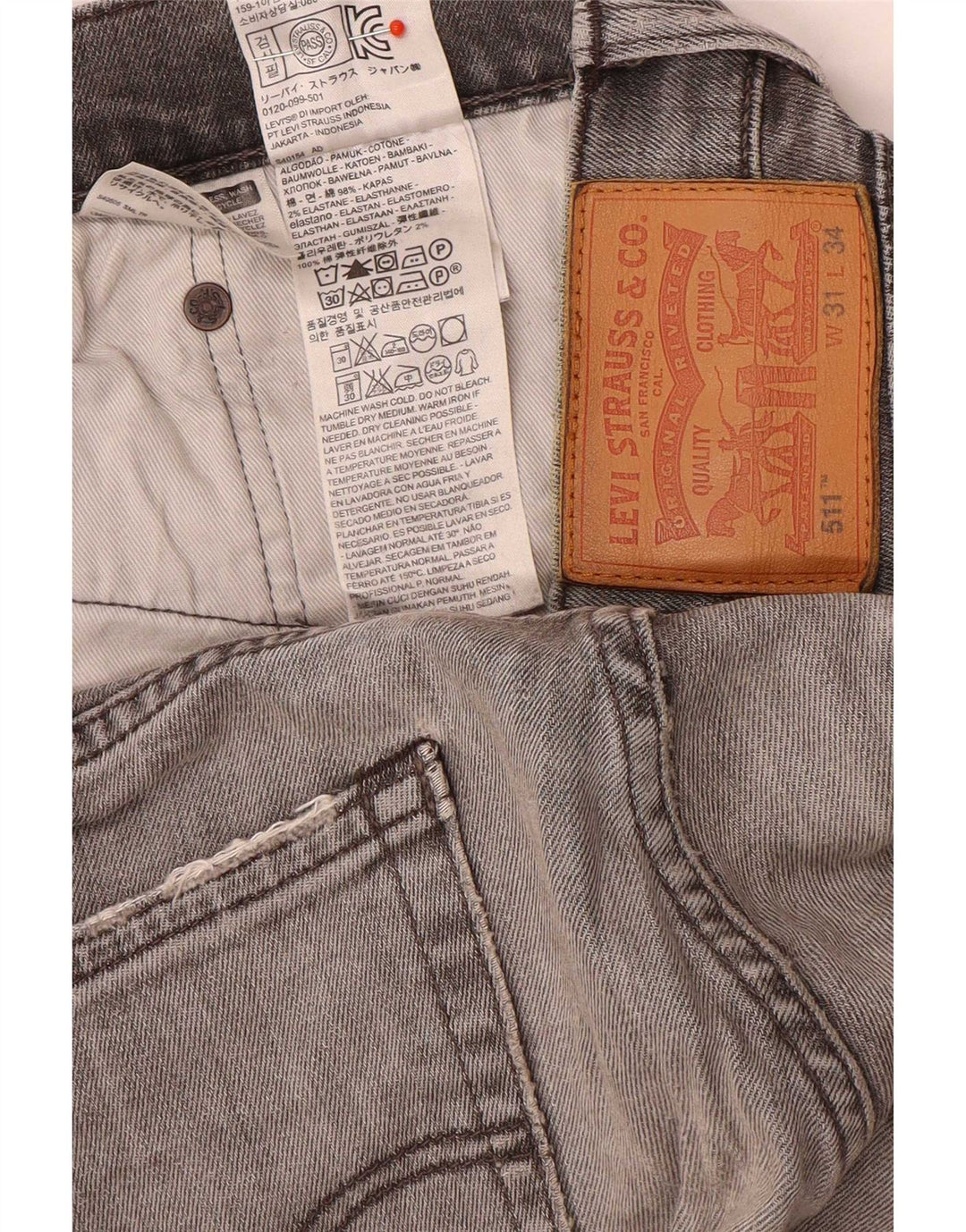 Levi's Herren 511 Slim Jeans W31 L34 Graue Baumwolle