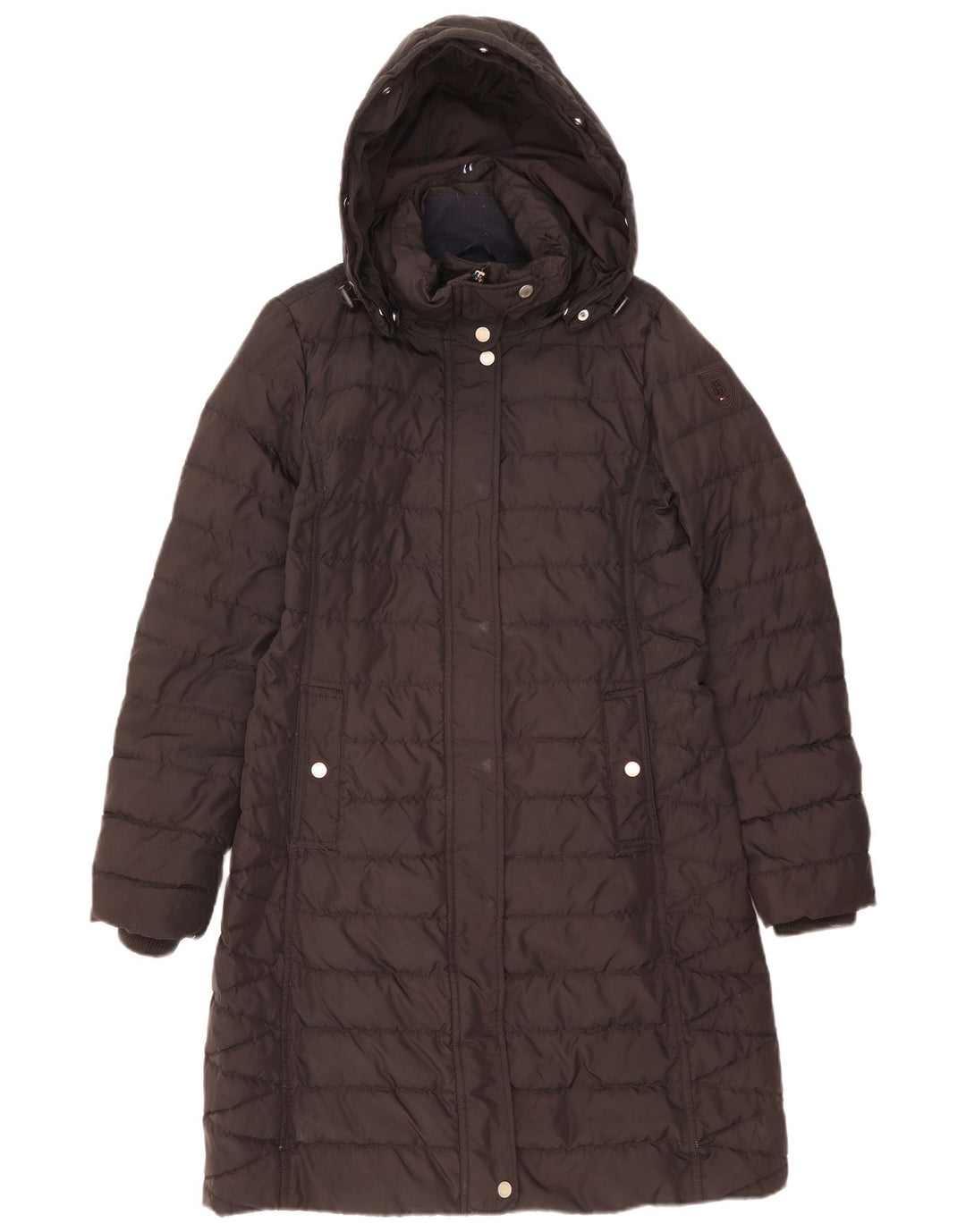 Tommy Hilfiger Wattierter Damenmantel mit Kapuze, UK 16, Small, Schwarz, Polyester
