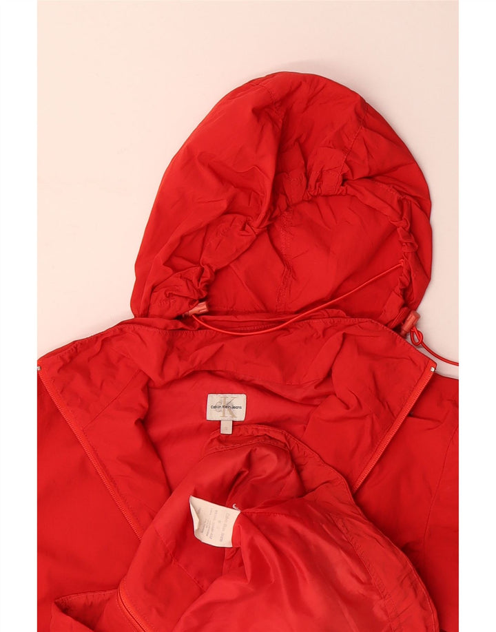 CALVIN KLEIN JEANS Mens Hooded Rain Jacket UK 36 Small Red Polyamide