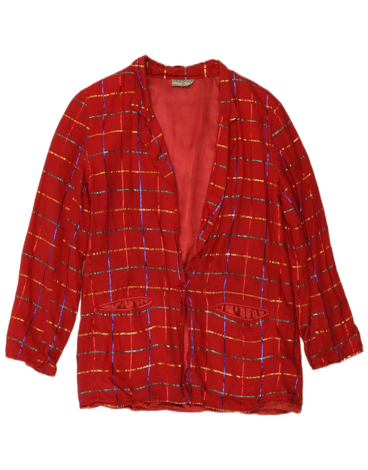 MONSOON Damen-Blazerjacke mit 1 Knopf, UK 12, mittleres Burgunderrot, kariert, Baumwolle