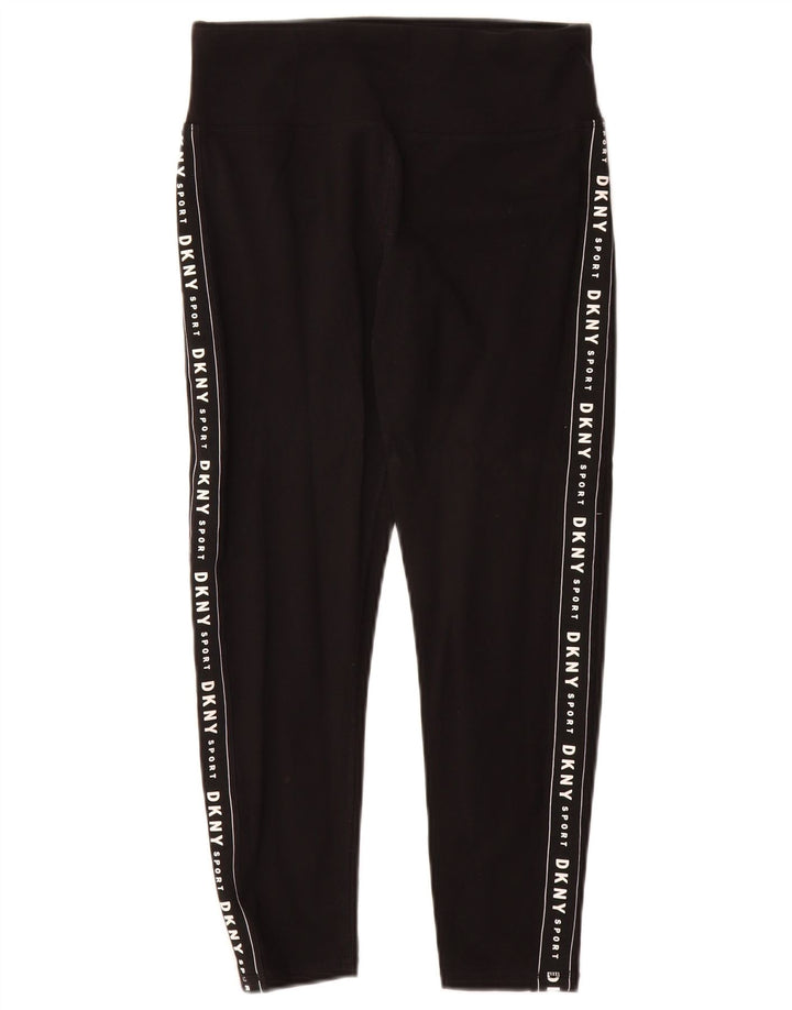 Dkny Womens Graphic Crop Leggings UK 8 Small Schwarze Baumwolle
