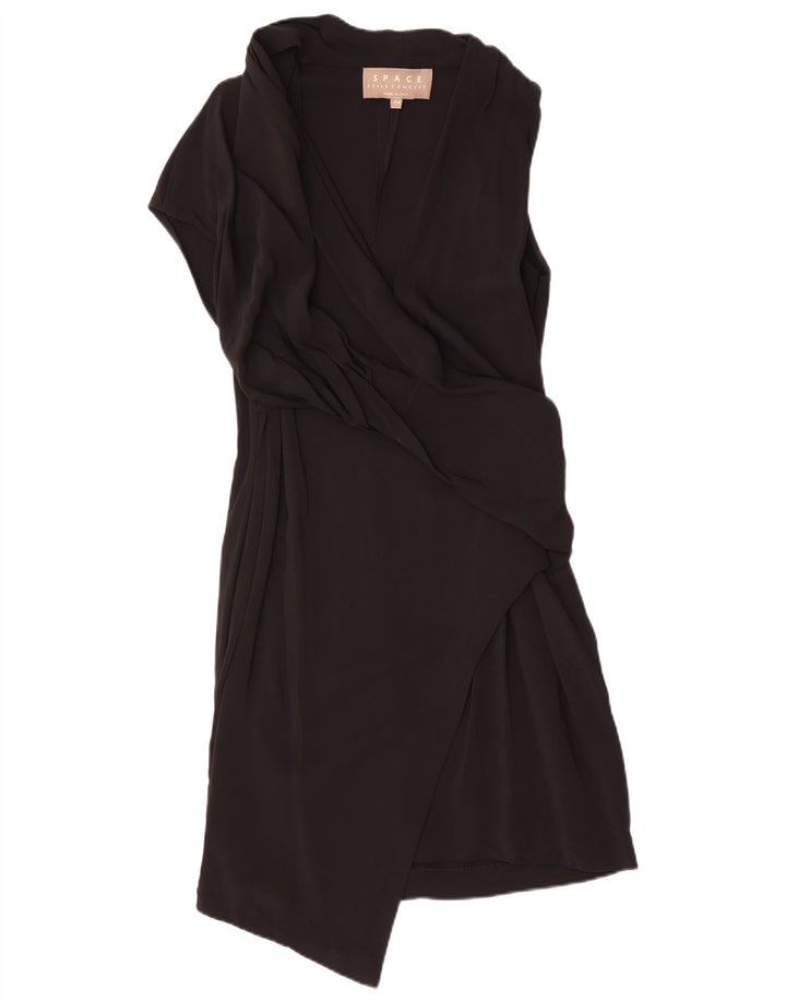 VINTAGE Ärmelloses asymmetrisches Damenkleid IT 44 Mittelschwarze Viskose