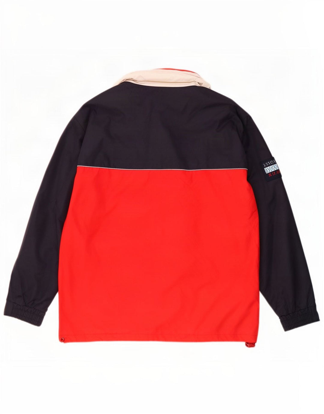 Vintage Herren-Regenjacke mit Kapuze, UK 36, kleines rotes Farbblock-Polyester