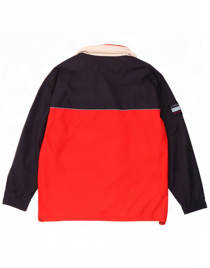 Vintage Herren-Regenjacke mit Kapuze, UK 36, kleines rotes Farbblock-Polyester