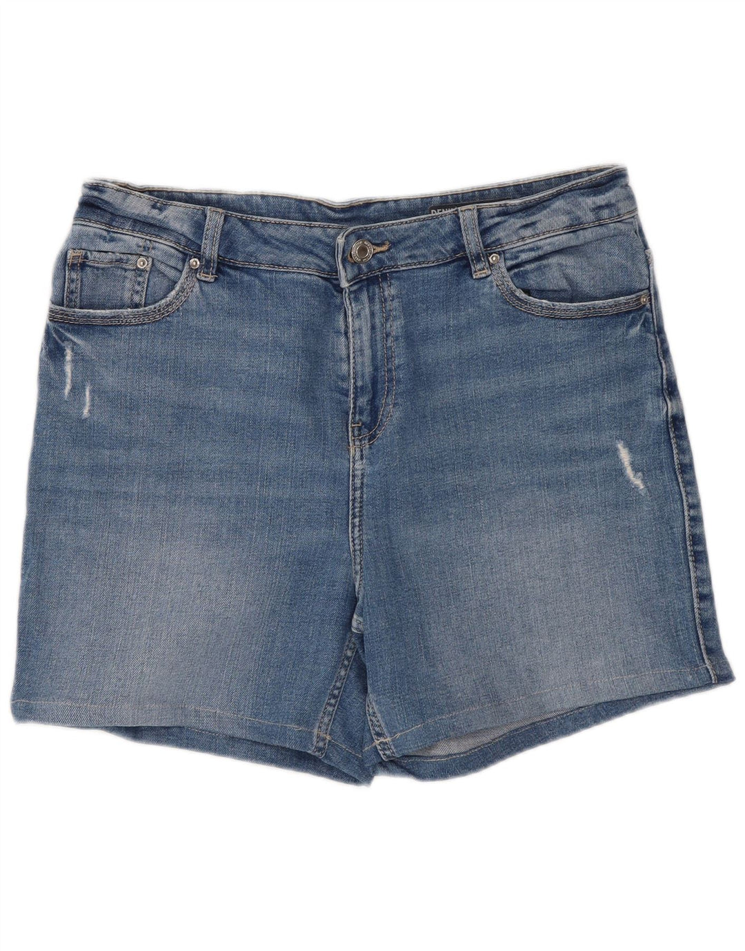 Marks & Spencer Damen-Jeansshorts im Used-Look, UK 12, Mittel W30, Blau, Baumwolle
