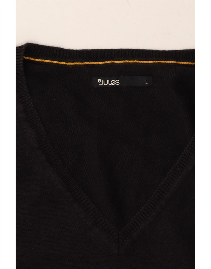 JULES Mens V-Neck Jumper Sweater Large Black Cotton Vintage Jules and Second-Hand Jules from Messina Hembry 