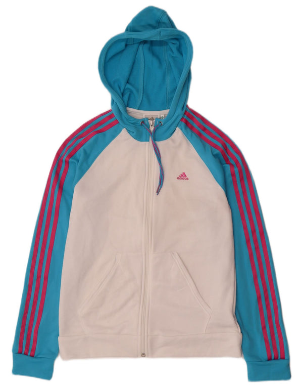 Adidas Damen Zip Hoodie Pullover UK 14 Mittelweißes Colourblock-Polyester