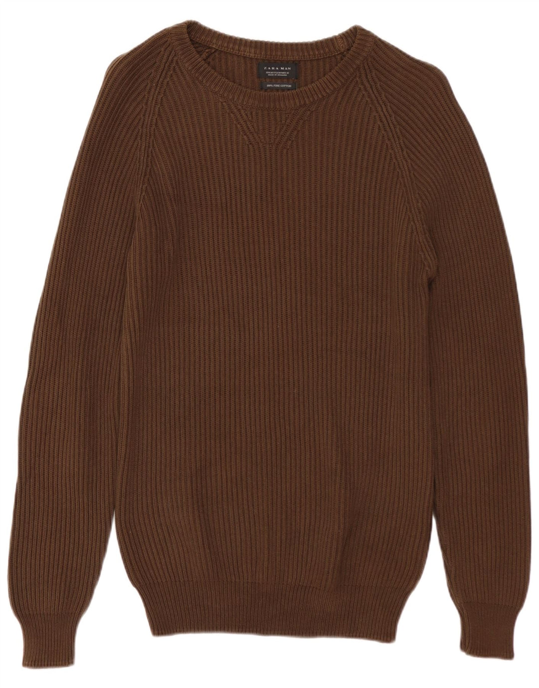 ZARA Herren-Pullover mit U-Boot-Ausschnitt, mittelbraune Baumwolle
