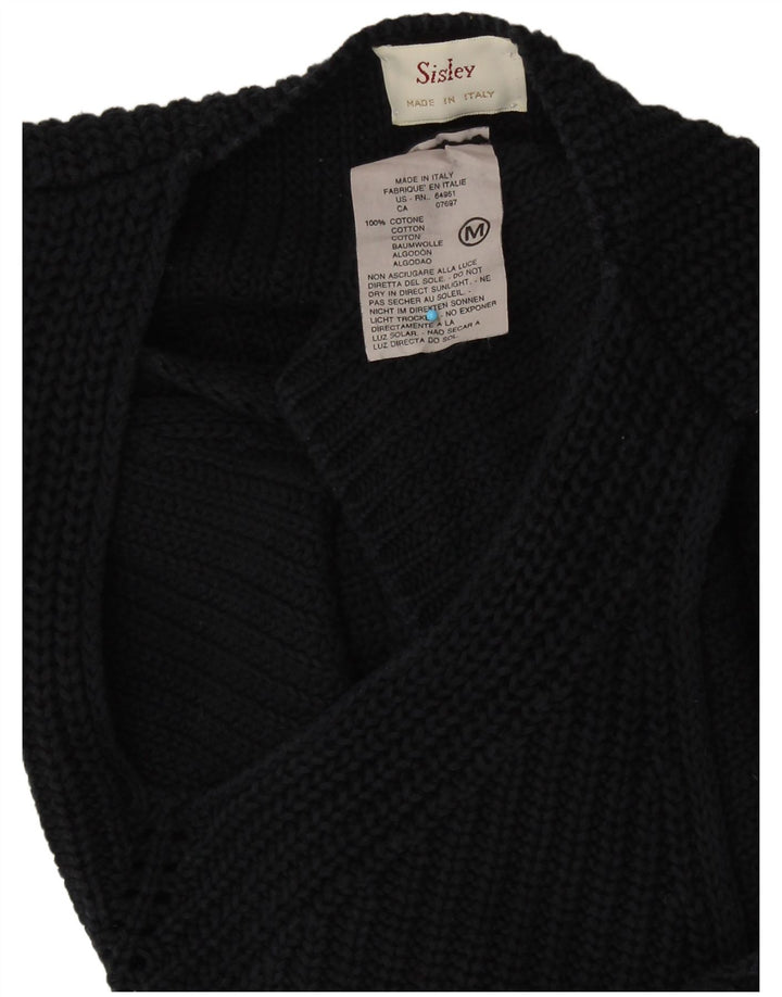 SISLEY Womens Crop Vest Tank Top UK 12 Medium Black Cotton