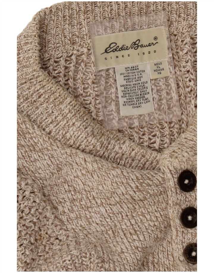 EDDIE BAUER Herren-Pullover, übergroß, Knopfkragen, XL, Beige gefleckt