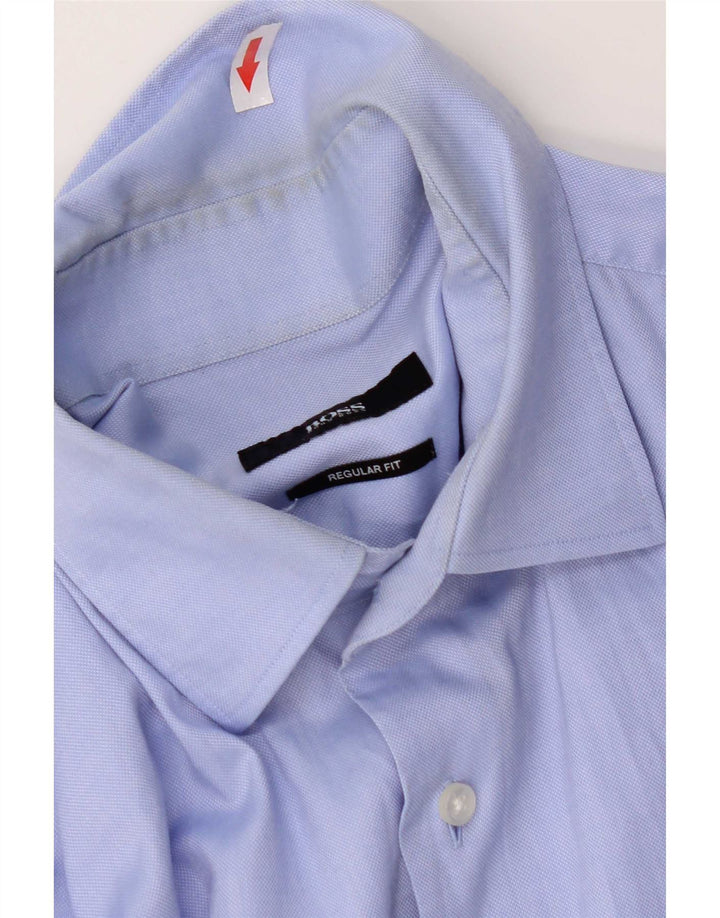 Hugo Boss Herren-Hemd in normaler Passform, Größe 39, mittelblaue Baumwolle