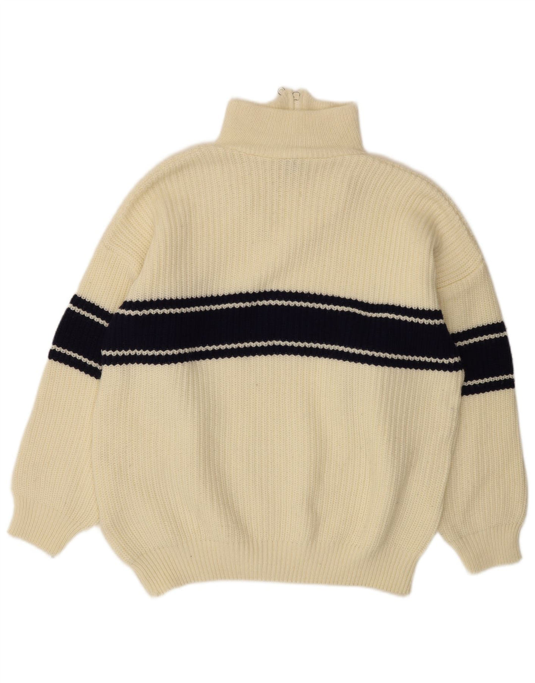 Idealer Herren-Pullover mit Reißverschluss am Hals, groß, gebrochenes Weiß, Farbblock