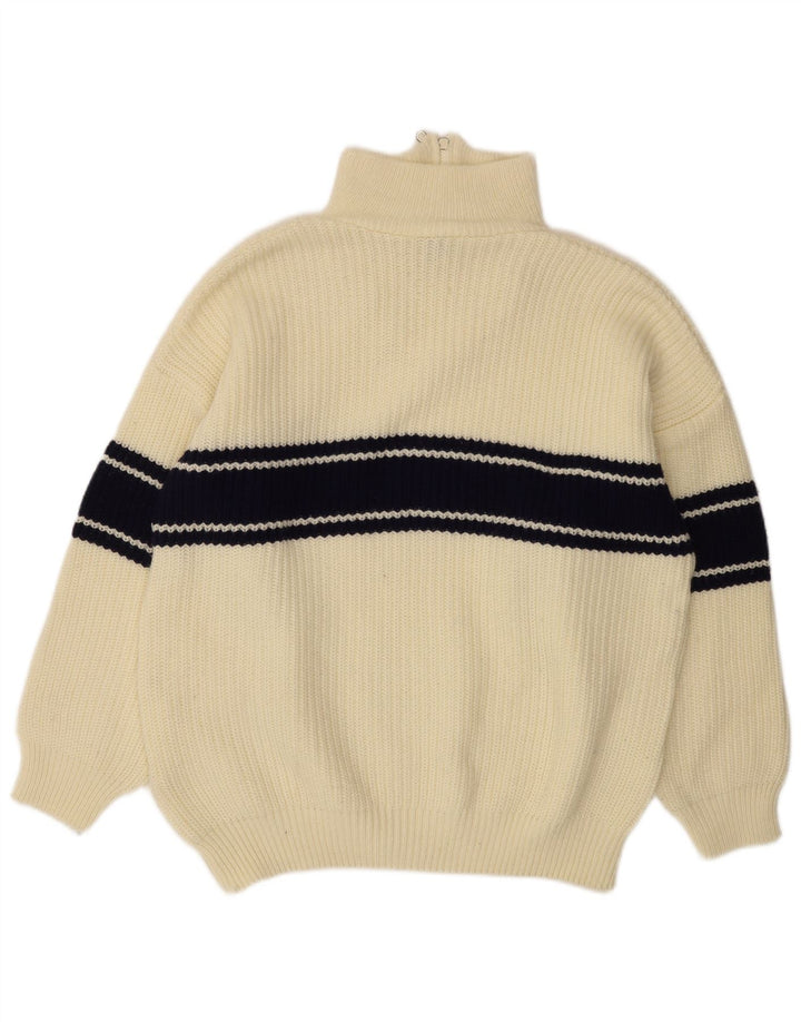 Idealer Herren-Pullover mit Reißverschluss am Hals, groß, gebrochenes Weiß, Farbblock