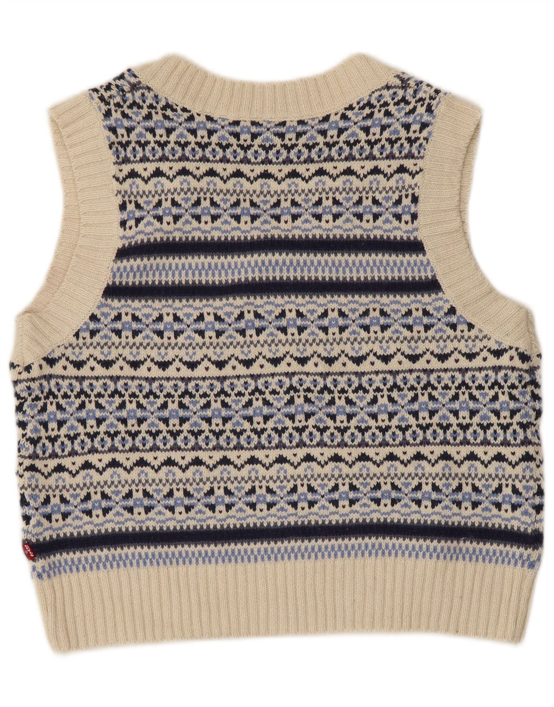 Levi's Damen Crop Vest Tank Top UK 12 Mittelblaue Fair-Isle-Baumwolle