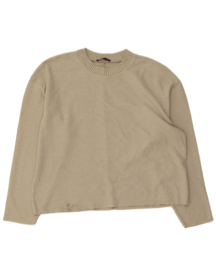Zara Damen Crop-Pullover mit U-Boot-Ausschnitt, UK 14, mittelbeigefarbenes Polyester