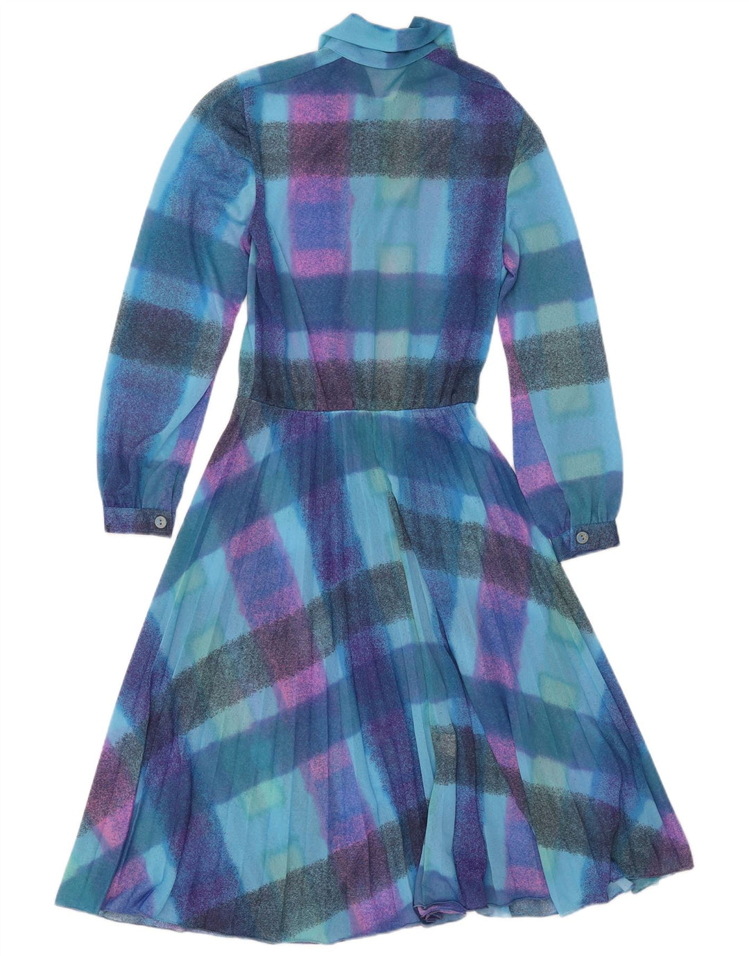 Durchsichtiges, langärmliges A-Linien-Kleid für Damen im Vintage-Stil, klein, blau kariert
