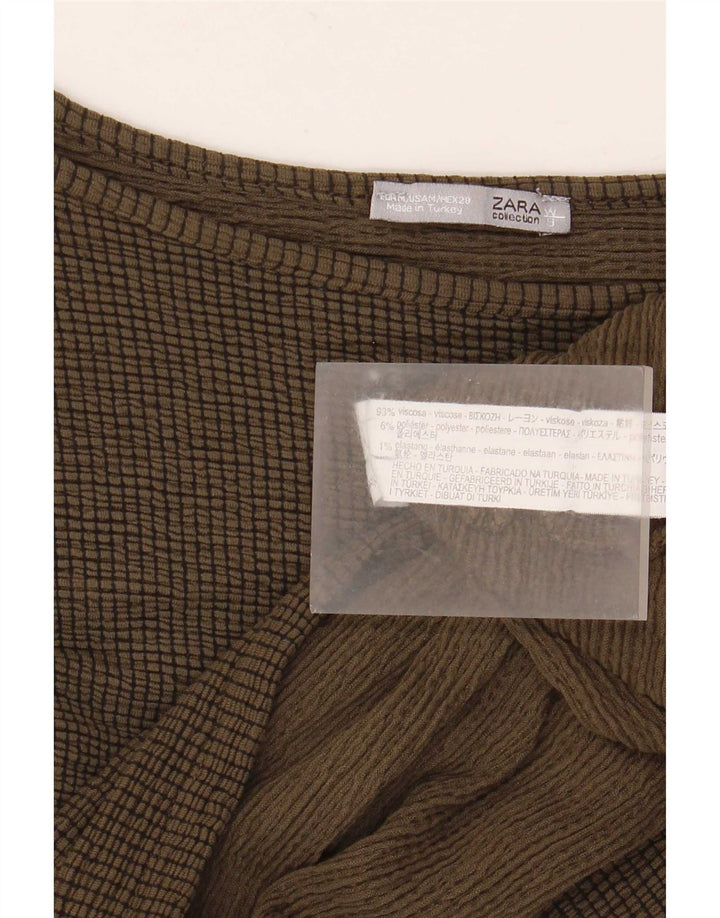 Zara Damen-Oversize-Top mit 3/4-Ärmeln, UK-Größe 14, mittlere Khaki-Viskose
