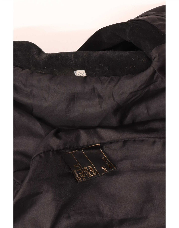Vintage Damen 4-Knopf-Wildlederjacke UK 6 XS Schwarzes Leder