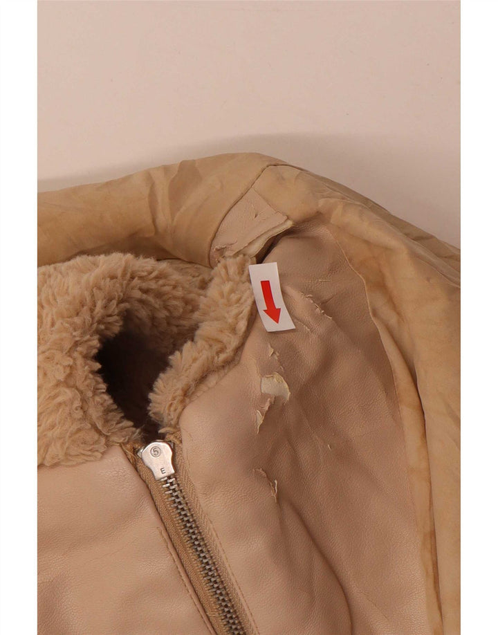 Zara Damen-Bomberjacke mit Teddybär-Kapuze, UK 14, mittelbeigefarbenes Polyester