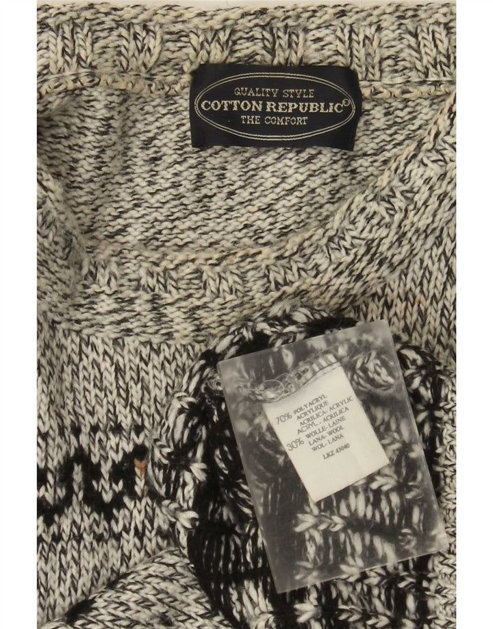Cotton Republic Herren-Pullover mit Rundhalsausschnitt, Mittelgrau, Fair Isle