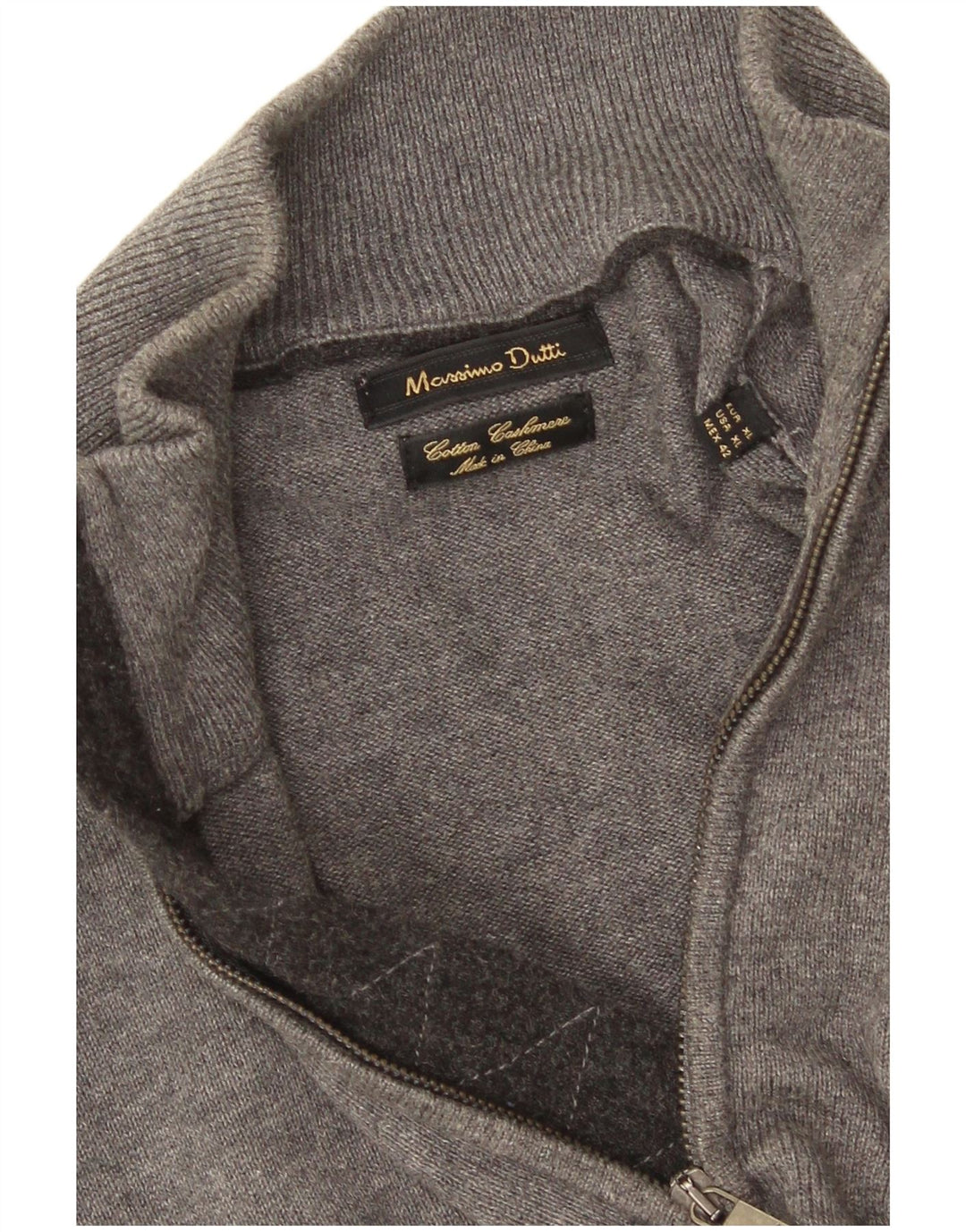 Massimo Dutti Herren-Pullover mit Reißverschluss, XL, graue Baumwolle
