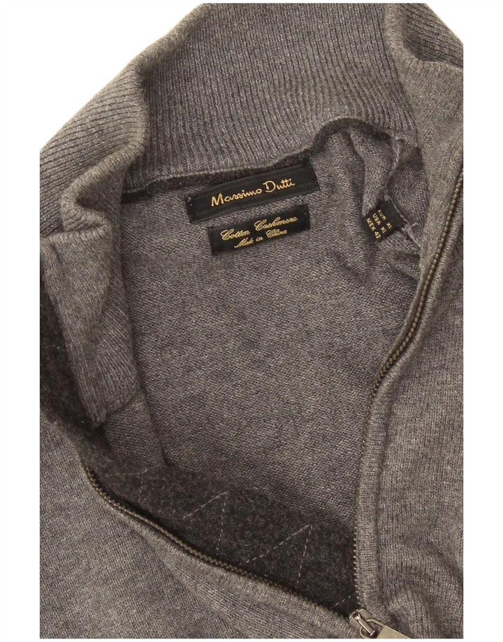 Massimo Dutti Herren-Pullover mit Reißverschluss, XL, graue Baumwolle
