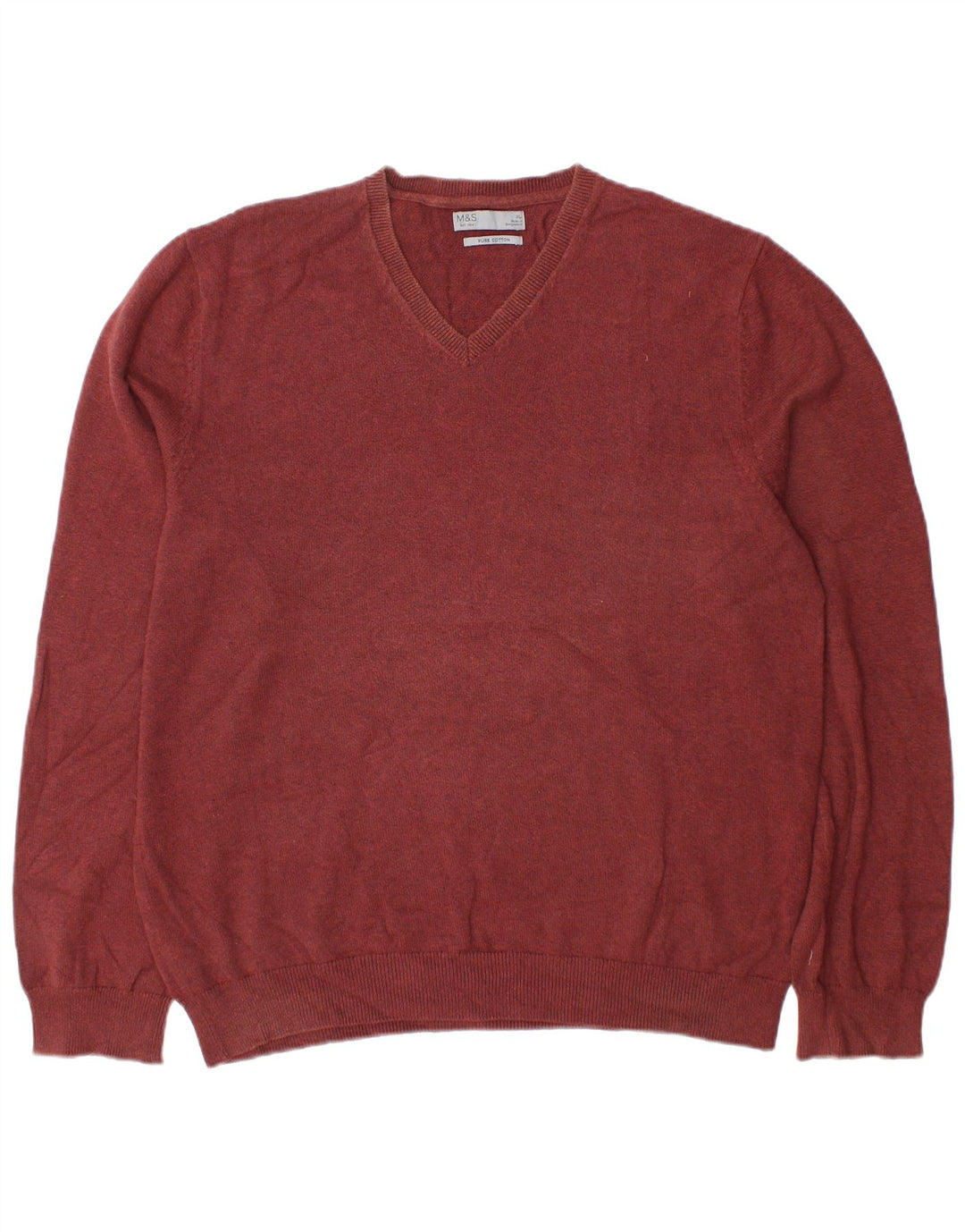 Marks & Spencer Herren-Pullover mit V-Ausschnitt, XL, braune Baumwolle
