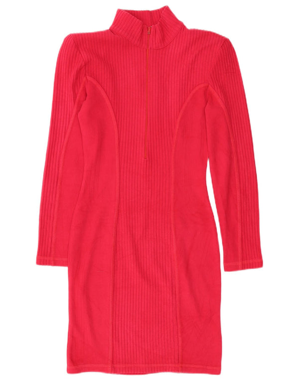 Vintage Womens Zip Neck Jumper Dress UK 12 Medium Pink