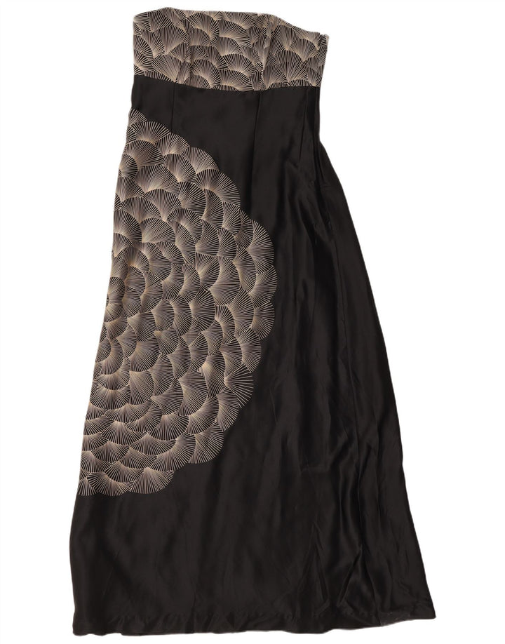 Monsoon Womens Abstract Pattern Maxi Trägerloses Kleid UK 12 Medium Schwarz
