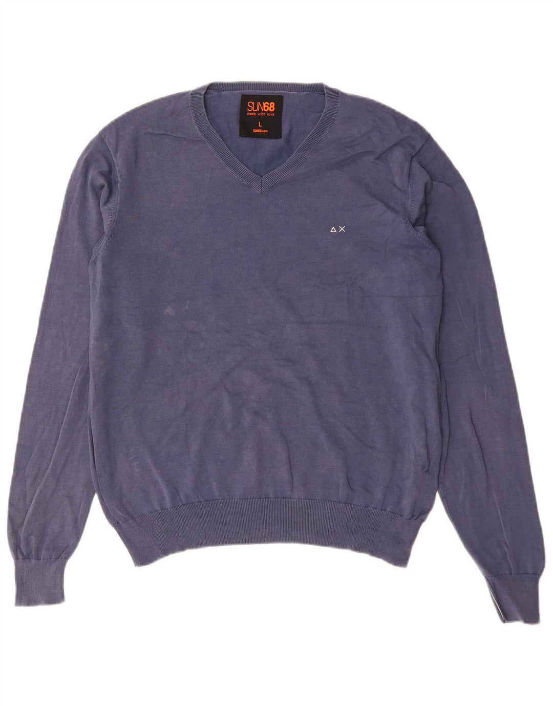 Sun68 Herren-Pullover mit V-Ausschnitt, groß, blaue Baumwolle