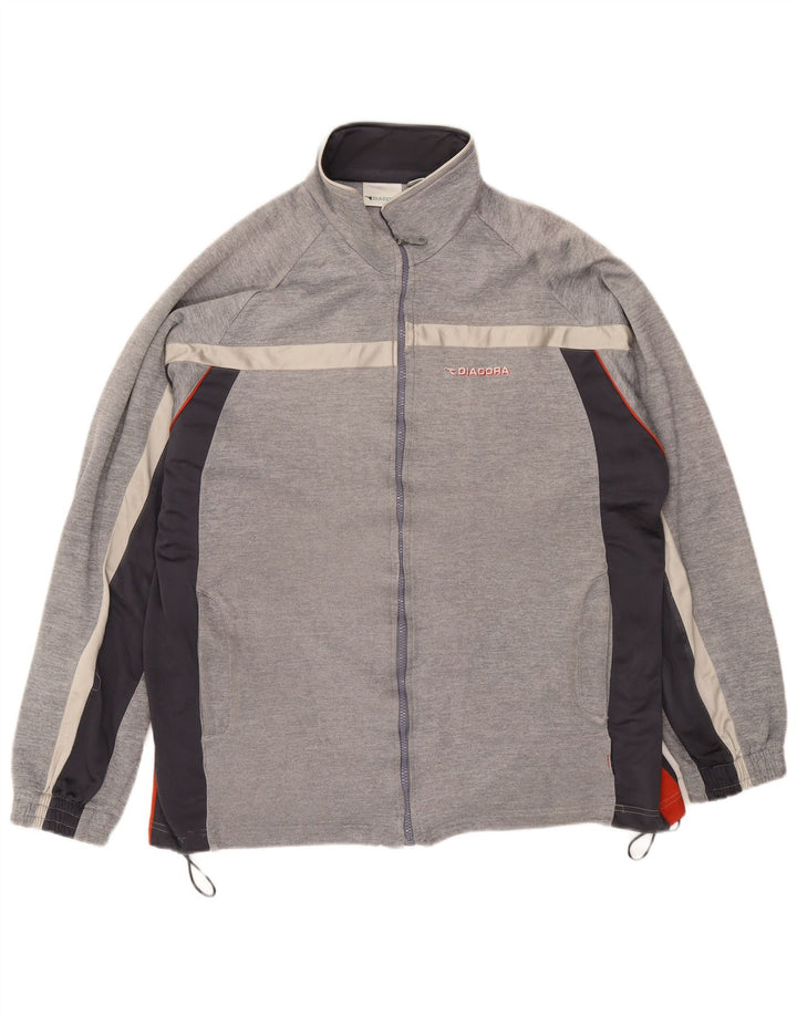 Diadora Herren-Trainingsanzug-Oberteiljacke UK 46 XL Graues Colourblock-Polyester