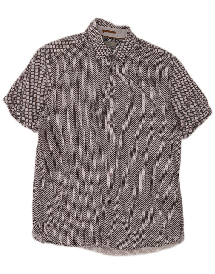 Ted Baker Herren-Kurzarmhemd, Größe 4, groß, marineblau, geometrische Baumwolle