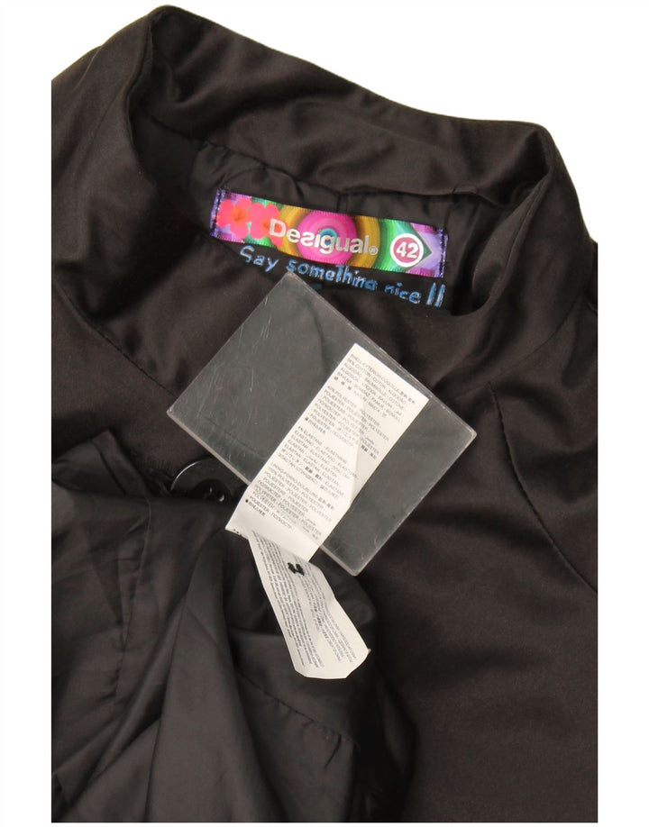 Desigual Womens Graphic Overcoat EU 42 Große schwarze geblümte Baumwolle