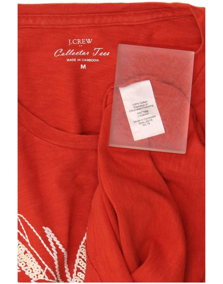 J. CREW Damen Grafik-T-Shirt-Oberteil UK 14 Mittelrote Baumwolle