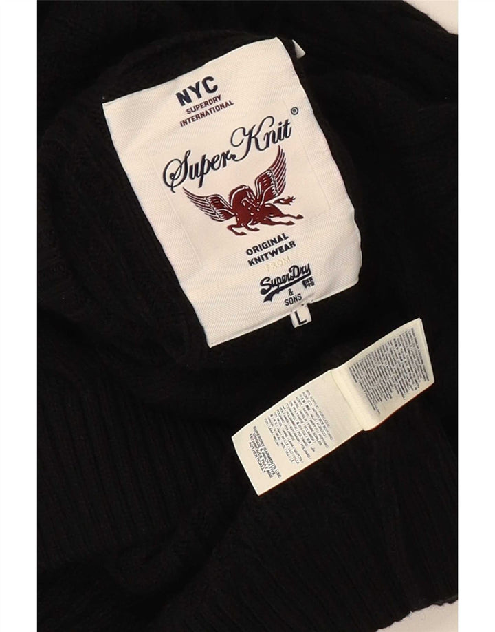 Superdry Herren-Pullover mit Rundhalsausschnitt, groß, aus schwarzem Acryl