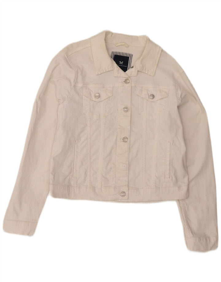 CREW CLOTHING Damen Crop Denim Jacke UK 14 Mittelweiße Baumwolle