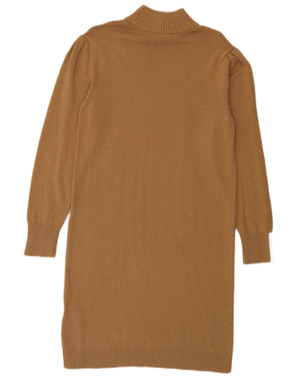 Hugo Boss Damen Langarm-Pulloverkleid UK 10 Small Braune Baumwolle