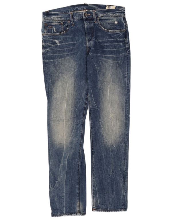 G-Star Damen Acid Wash Distressed Straight Jeans W34 L32 Blaue Baumwolle