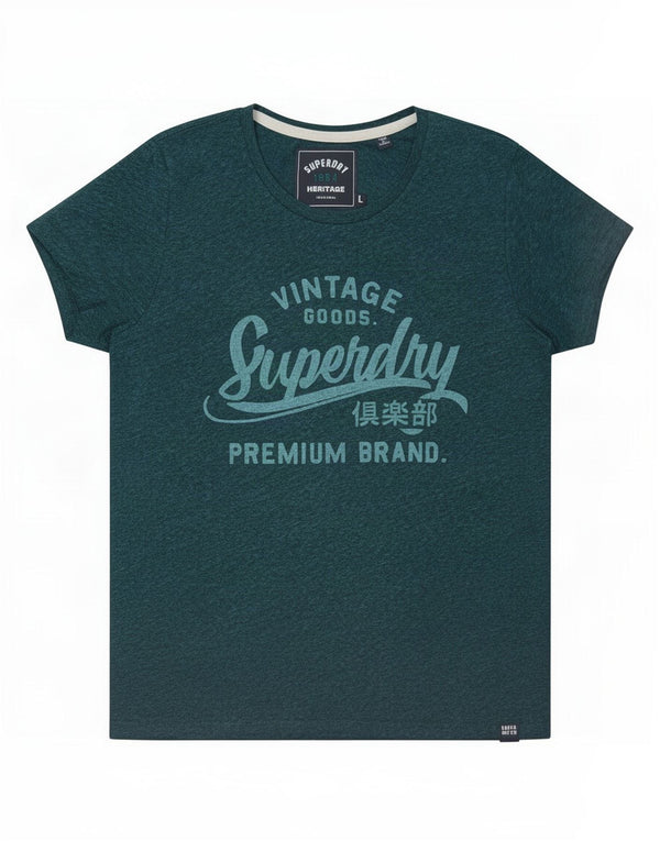 Superdry Damen Grafik-T-Shirt-Oberteil UK 14 Large Grün meliertes Polyester