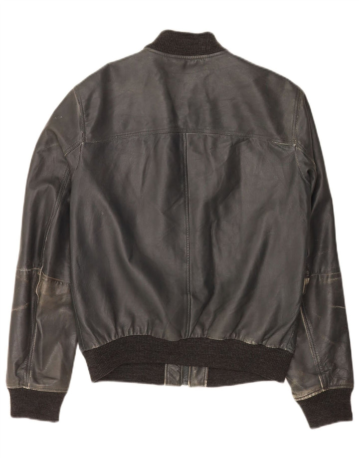Trussardi Jeans Damen Bomber-Lederjacke IT 50 XL Marineblau