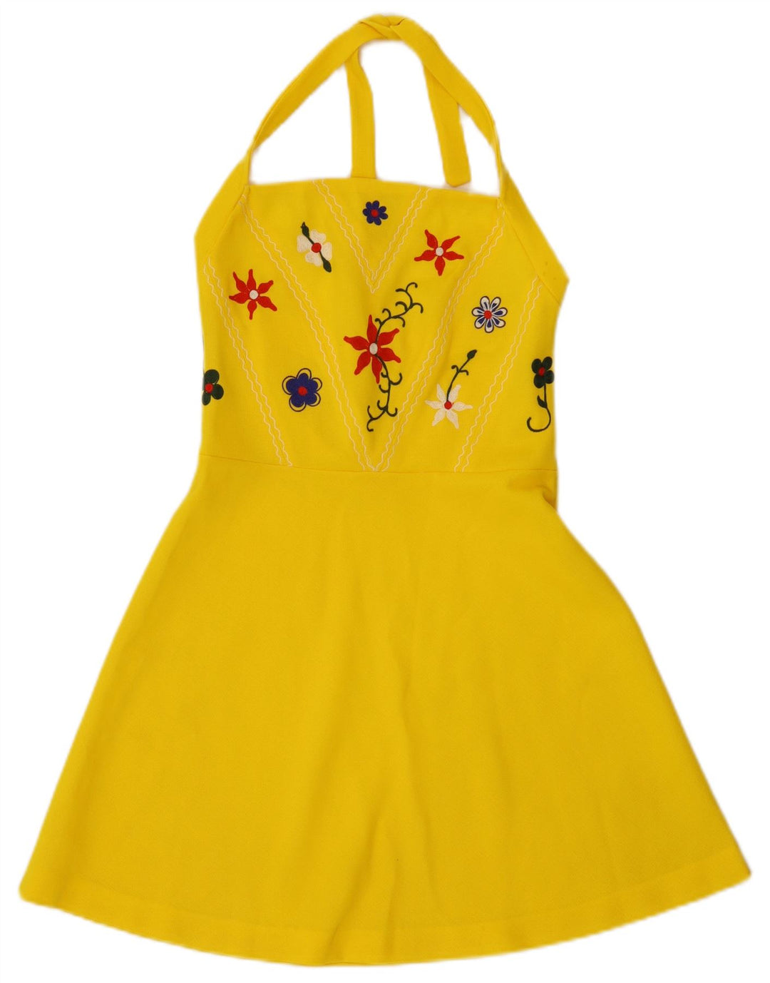 Vintage Damen Neckholder-Kleid IT 42 Mittelgelb geblümt
