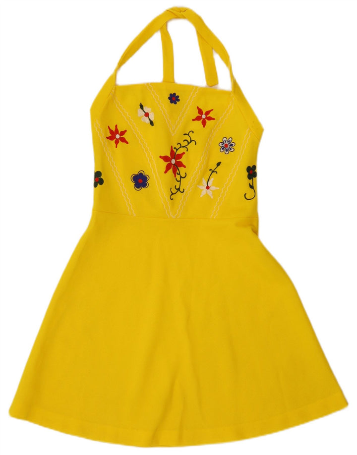 Vintage Damen Neckholder-Kleid IT 42 Mittelgelb geblümt