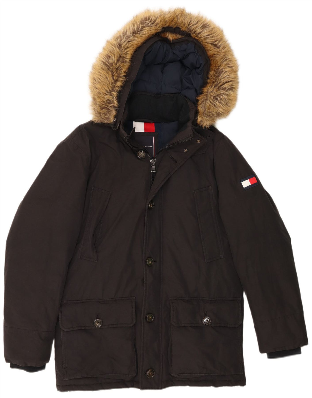 Tommy Hilfiger Herren-Jacke mit Kapuze, gepolstert, Größe 38, mittelschwarz, Baumwolle