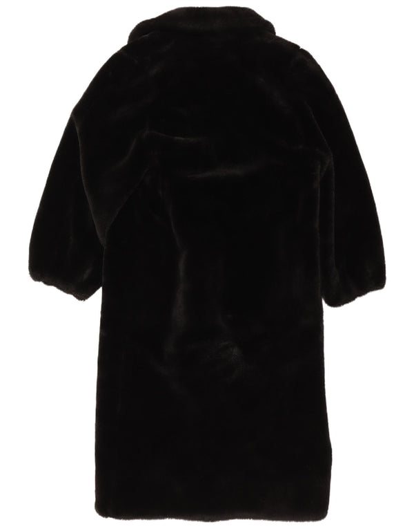 Vintage Damen Übergroßer Kunstfellmantel UK 6 XS Schwarz