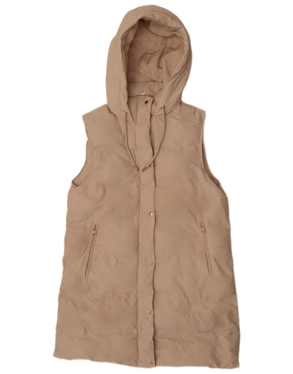 Zara Damen Longline-Weste mit Kapuze, gepolstert, UK 16, Größe L, Beige, Polyester