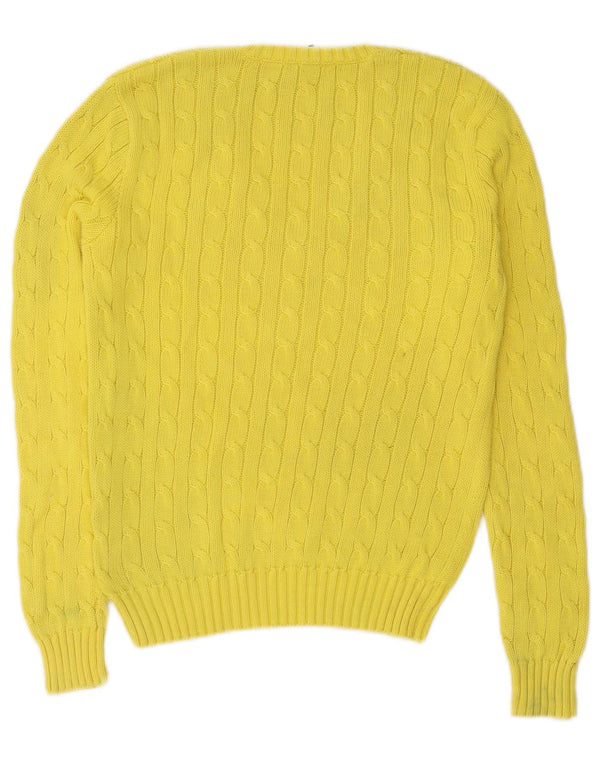 Ralph Lauren Damen-Pullover mit V-Ausschnitt, UK 14, Größe L, gelbe Baumwolle