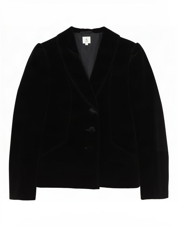 Vintage Damen 2-Knopf-Samt-Blazerjacke EU 40 Mittelschwarze Baumwolle