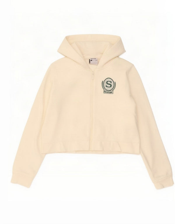 Slazenger Womens Oversized Zip Hoodie Sweater UK 10 Small Off White Cotton
